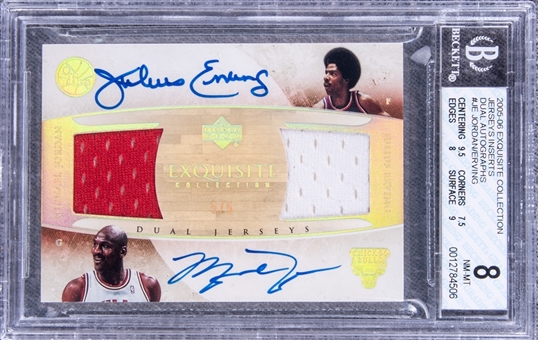 2005-06 UD "Exquisite Collection" Jersey Inserts Dual Autographs #JE Jordan/Erving Signed Game Used Patch Card (#5/5) - BGS NM-MT 8/BGS 10